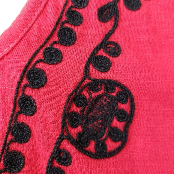 New Directions Red 3/4 Sleeve Blouse with Embroidery and Bell Sleeves, Size PL - Picture 4 of 10